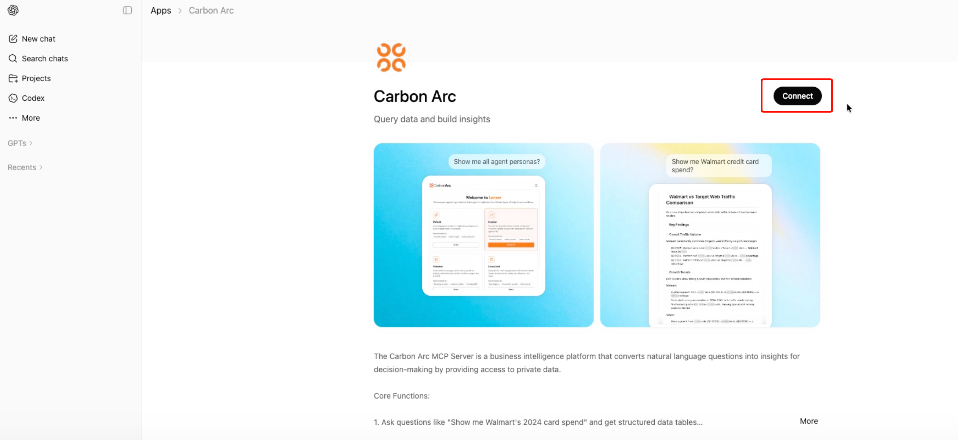 Click Connect on Carbon Arc