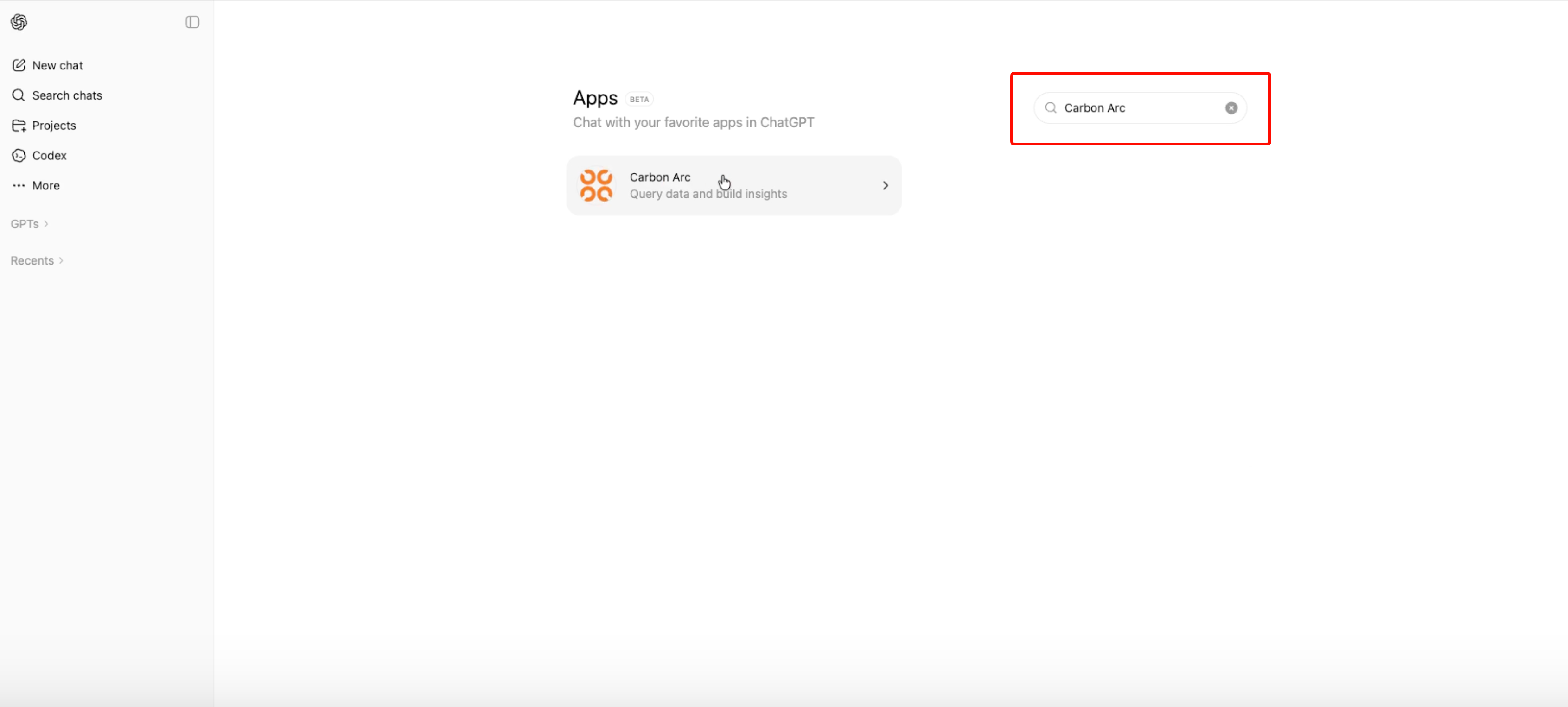 Search for Carbon Arc in Apps