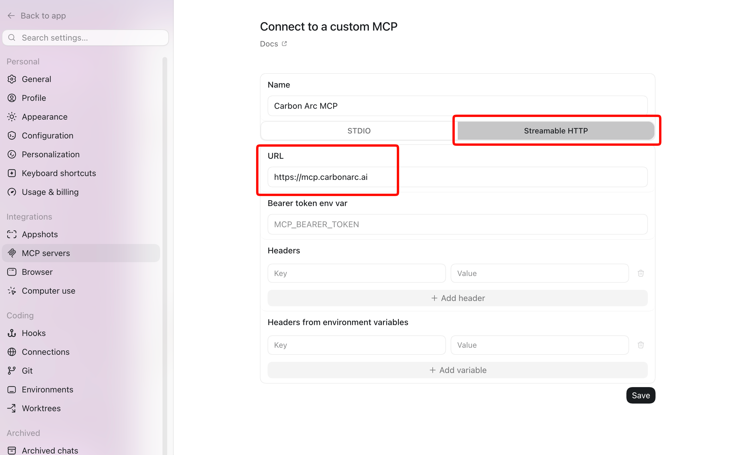 Enter MCP Server URL